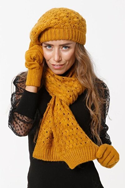EKstore Mustard Scarf Beanie Gloves Set - Set of 3