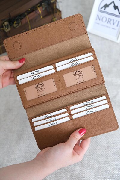 Norvi Leather محفظة ساراسيي من الجلد الطبيعي مع جيب للهاتف باللون البني 1052