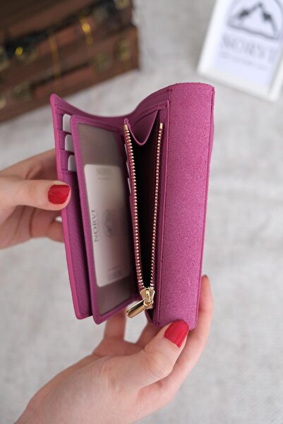 Norvi Leather Saraciye Dikişli Çok Bölmeli Hakiki Deri Cüzdan Kadın Pembe 1065