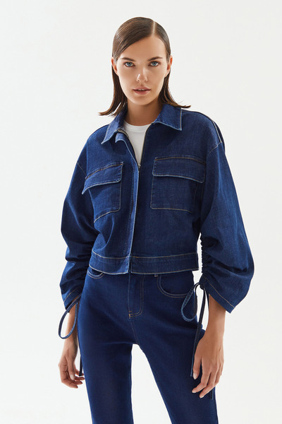 2be4a KADIN KOLLARI BÜZGÜLÜ KISA DENİM CEKET