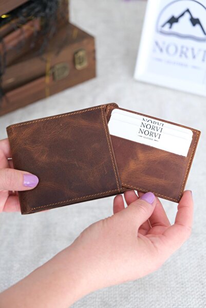 Norvi Leather محفظة جلدية أصلية لحمل البطاقات لون البندق 1115