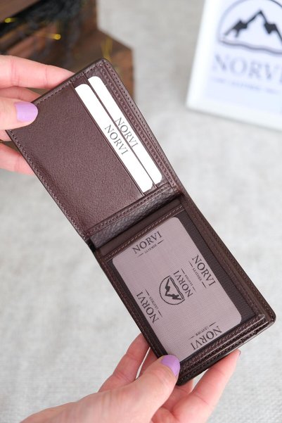 Norvi Leather محفظة من الجلد الطبيعي باللون البني 1128