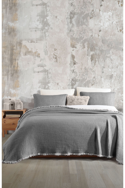 destinyhometex Anthracite 6 Layer Muslin Single Size 170X230 Quilt/1 Piece 50X70Cm Pillowcase 6 Layer Multi Muslin