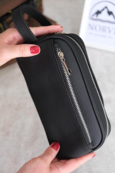 Norvi Leather حقيبة يد جلد طبيعي أسود 1154