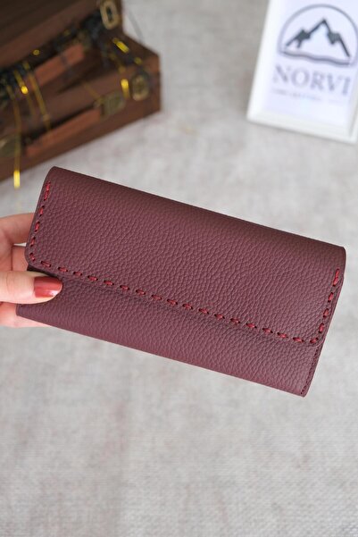 Norvi Leather Saraciye Stitched Genuine Leather Wallet with Phone Compartment, Burgundy Color 1052