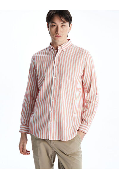 LC Waikiki Nevavm Regular Fit Long Sleeve Striped Poplin Men's Shirt with Dif...
