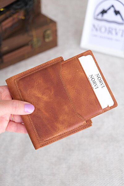 Norvi Leather محفظة جلدية أصلية لحمل البطاقات تان 1122