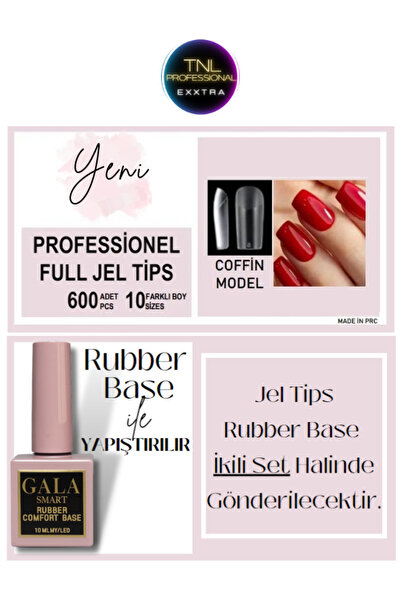 tnl professional Full Jel Tips Coffin 600 Lü Paket Ve Rubber Base Set Gala Pr...