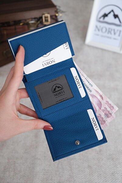 Norvi Leather Mechanism Automatic Genuine Leather Card Holder Blue 1041