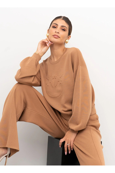 PİNKO Pinko Yuvarlak Yaka Düz Açık Kahve Kadın Sweatshırt 104002-A115/D91