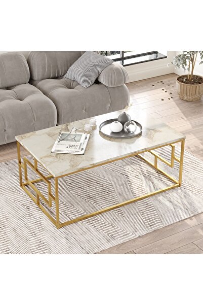 Yurupa Atlantis Gold Metal Orta Sehpa Beyaz ATL12-GE