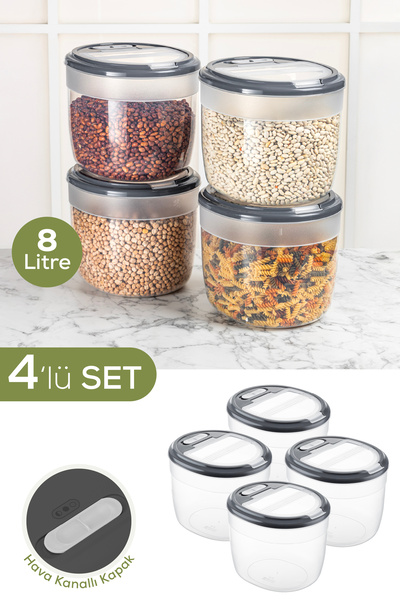 Vienev 4-Piece 8 Liter Large Size Plastic Storage Container – Dark Gray Lid