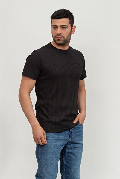 Calvin Klein Pánské žebrované strečové tričko s výstřihem - J30J 326149 BEH