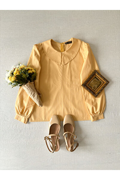 KÜÇÜĞÜM BUTİK Yellow Small Collar Poplin Blouse