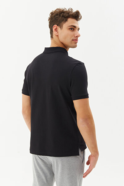 bilcee Ανδρικό μπλουζάκι με λαιμόκοψη πόλο με κουμπιά, μαύρο, βαμβακερό, αθλητικό και casual 8982