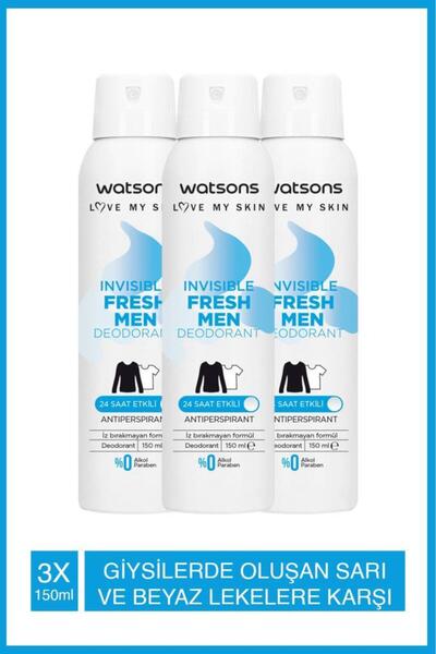Watsons Fresh Men Deodorant Sprey Pudrasız 3x150ml