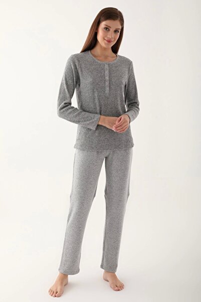 Pierre Cardin Gri Kadın Uzun Kol Pijama Takım