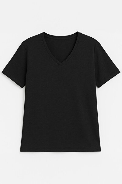 MARKAPIA WOMAN Women's V-Neck Short Sleeve Plain T-Shirt