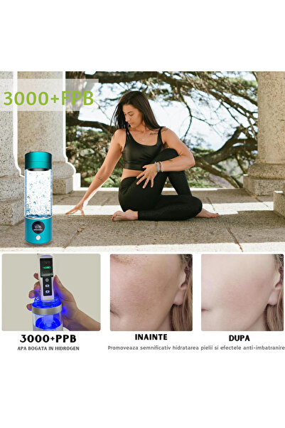 ILA PRODUCT Sticla generatoare apa hidrogenata portabila 280ml, concentratie 3000PPB, USB, verde