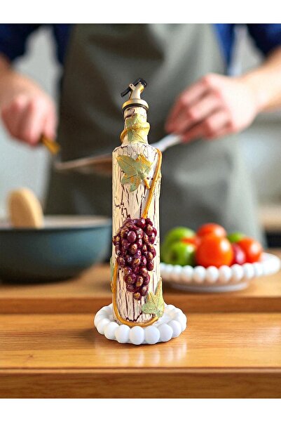 Mes Reves 500 ml Clay Embossing Application Mediterranean - Aegean Touch Handmade Olive Oil & Grape Vinegar Bottle, Oil Pot