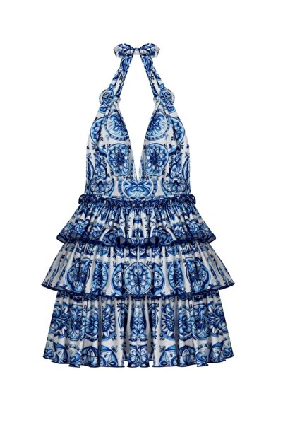 Nur Karaata Bellano Bleu Blanc Dress