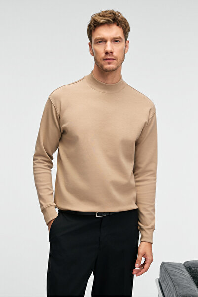 GRIMELANGE Quilla Men's Half Fisherman Basic Beige Sweatshirt