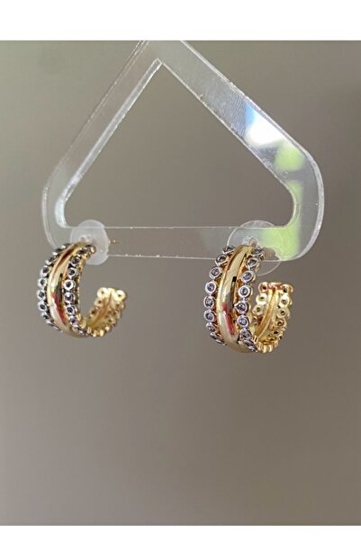 gaila design Taşlı Altın Kaplama Halka Küpe