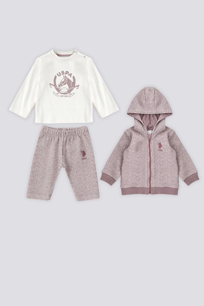 U.S. Polo Assn. ΒΑΣΗ. Σετ 3 τεμαχίων Polo Assn Pink με κουκούλα