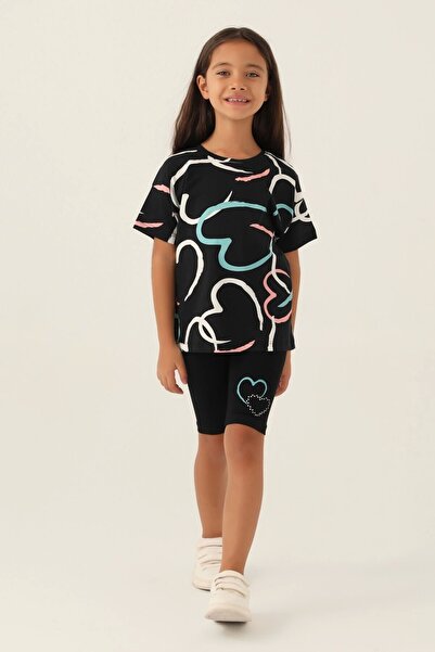 Rolypoly Heart Black Girl's Bermuda Set