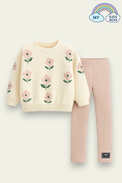 My Kids Wear Floral Patterned Two Thread Set for Girl