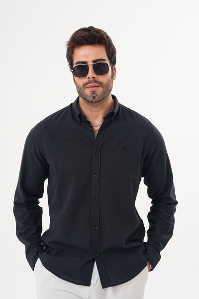 Catto Peak قميص رجالي عادي مطرز بنسبة 100% من القطن يسمح بمرور الهواء ويمتص ا...