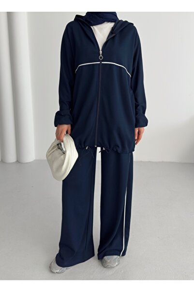 onlymoon Kadın Lacivert %100 Pamuk Alt Üst Takım | Likralı Rahat Kalıp | 4 Mevsim Kullanım | Şık ve Konforlu