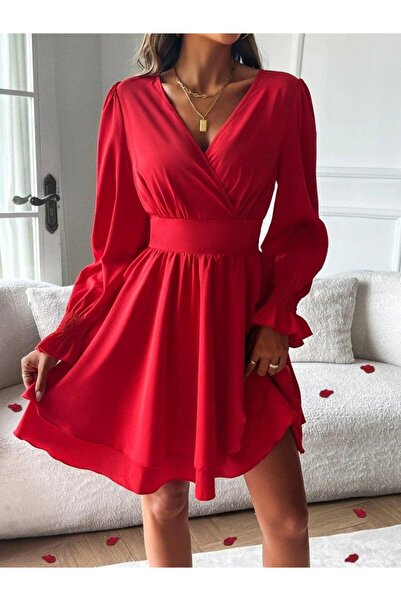 MODA Women's Long Sleeve Double Breasted Collar Mini Sandy Dress