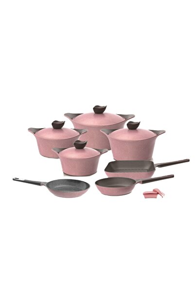 NEOFLAM Eni Granite Cookware Set, 11 Pieces, Pink. 18cm - 20cm - 22cm - 24cm - 20cm -24cm - 28cm