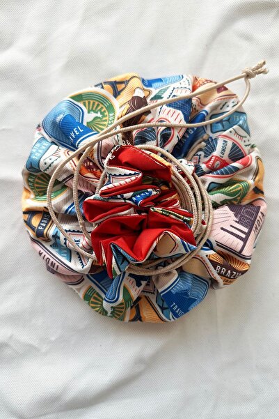 Genel Markalar Seyahat Desenli Büzgülü Makyaj Ç.antası