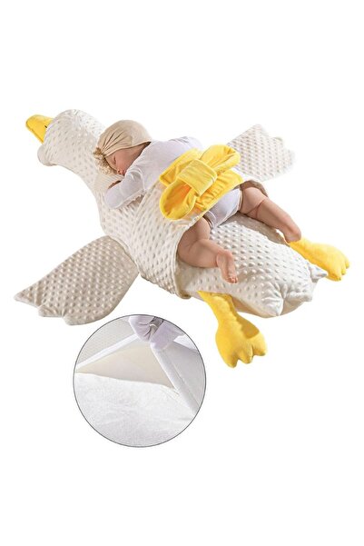 ILA PRODUCT Ergonomic baby pillow, goose shape, colic and regurgitation, 3D massage, white-orange