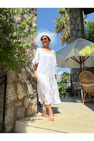 Punta Otantik VL5510 Marselina Vual Elbise Beyaz