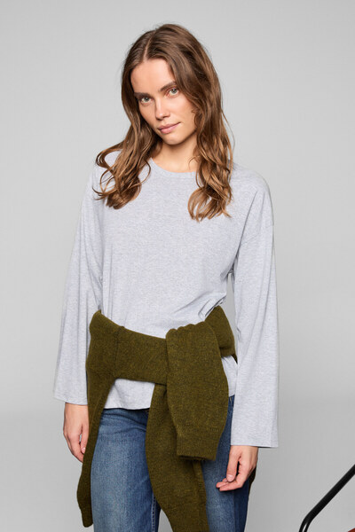 GRIMELANGE Basıl Women's 100% Organic Cotton Crew Neck Oversized Fit Long Sleeve Grimelange T-Shirt