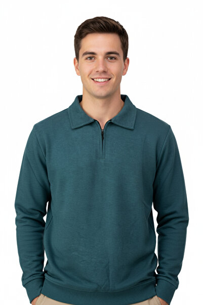 Oppland سترة شتوية رجالية منسوجة من القطن بنصف سحاب وياقة بولو وأكمام طويلة ب...