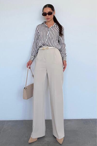 Madmext Stone Color High Waist Women's Palazzo Pants Mg2506