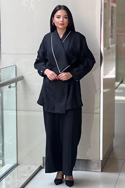 Ghisa Verev Collar Piping Detailed Jacket Pants Suit