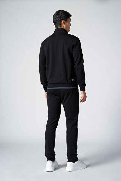 bilcee Erkek Siyah Dik Yaka Dokumalı Örme Eşofman Takım 1572