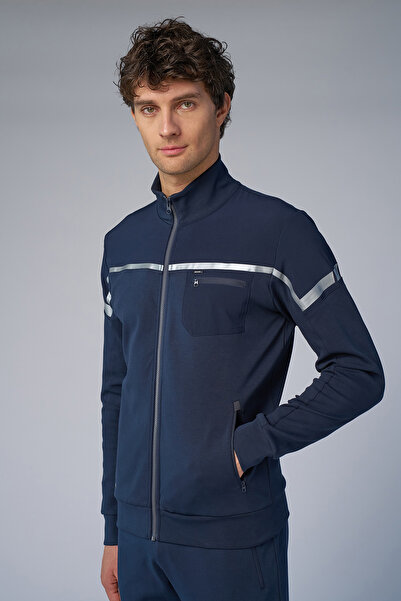 bilcee Erkek Koyu Lacivert Dik Yakalı Likralı Pamuklu Eşofman Takımı  3973