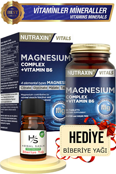 Nutraxin Magnesium Complex Vitamin B6 Magnezyum 60 Adet Tablet Hrblsglk Biberiye Yağı (HEDİYE)