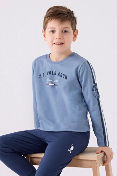 U.S. Polo Assn. Costum de pijama albastru cu maneca lunga pentru baietel