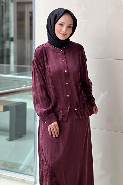 Ghisa Ethnic Patterned Buttoned Ribbed Tunic Skirt Set