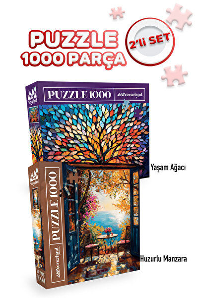 Neverland 2 ADET 1000 PARÇA PUZZLE - YAŞAM AĞACI VE HUZURLU MANZARA