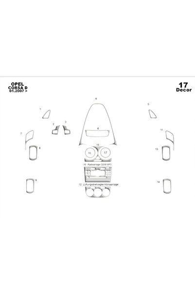 Marscockpitdesign أوبل كورسا دي طلاء ألومنيوم 2007 17 قطعة
