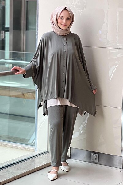 Ghisa Beaded Detailed Bat Sleeve Shirt Underwear Pants 3-Piece Set