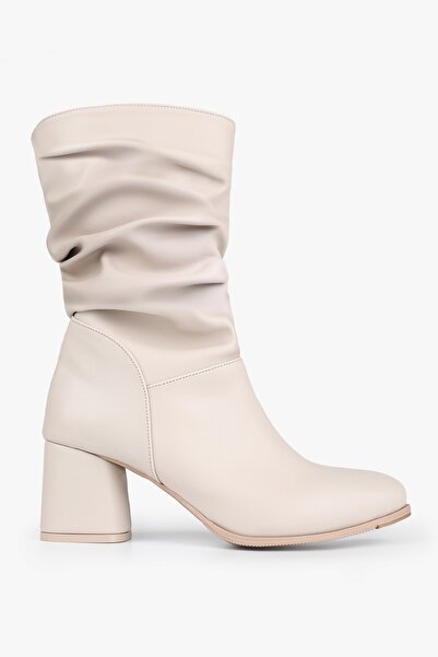 Shoeberry Γυναικείες μπότες Nollie Beige Heeled Gusseted Boots Beige Skin